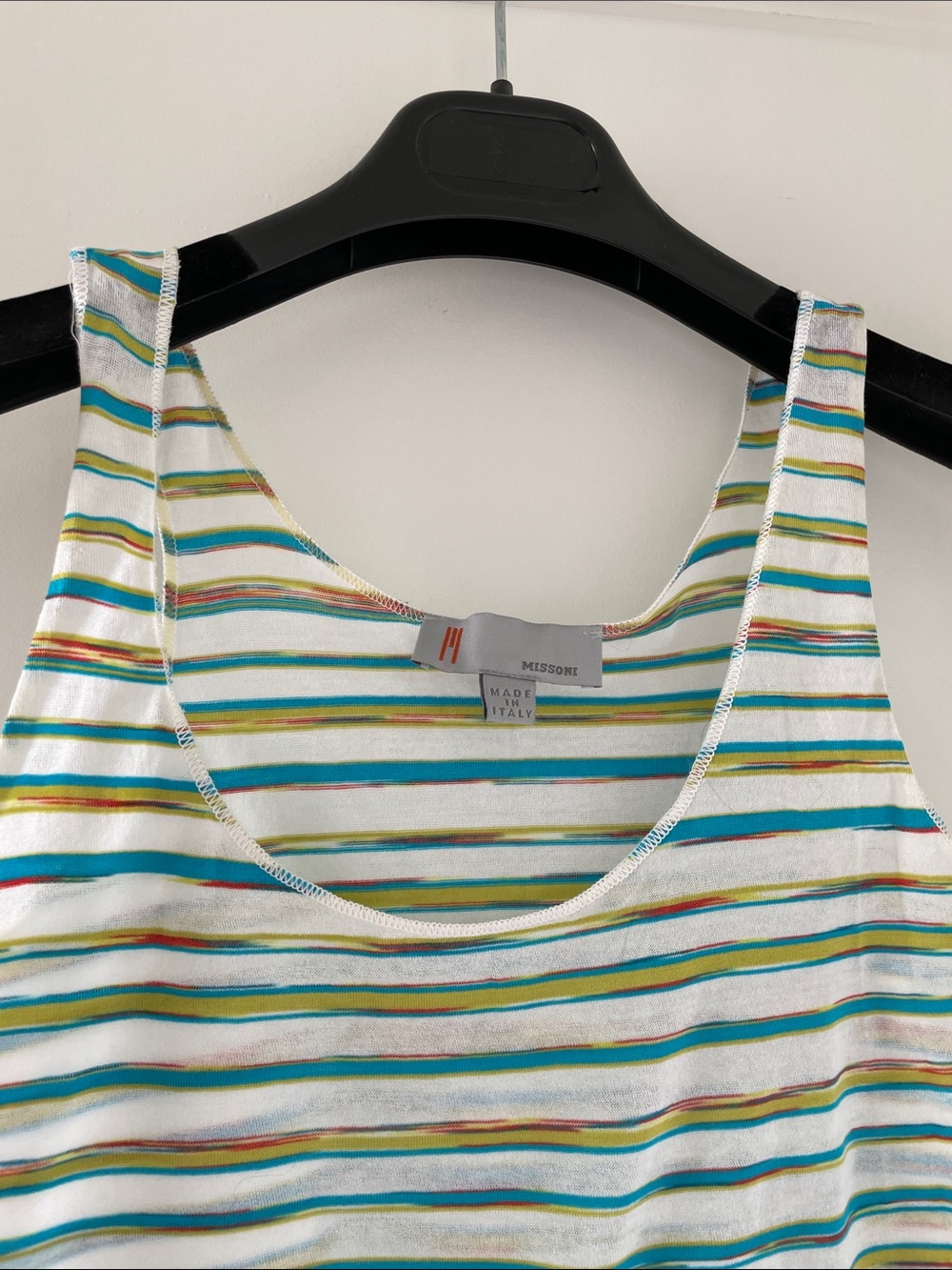 Missoni White Tank Top with Teal, Yellow & Orange Stripes - Picture 6 of 10